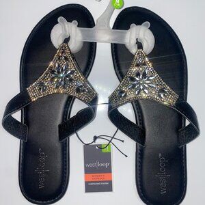 SOLD OUT- BRAND NEW Westloop Black Triangle Gem Sandals, Size 7/8